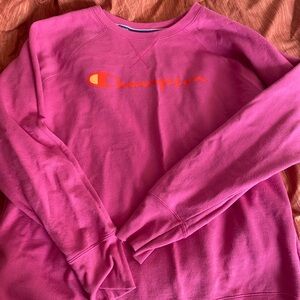 Champion Hot Pink Crewneck Sweatshirt with Orange Logo